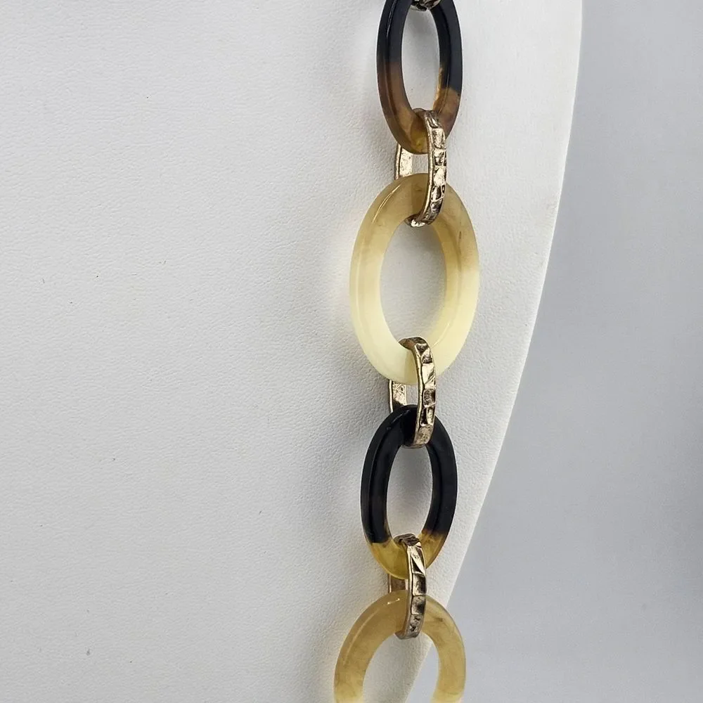 Chicos Acrylic Chunky Marbles‎ Link Rustic Gold Tone Necklace